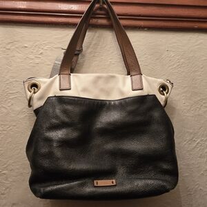 Fossil leather colorblock shoulder bag – black cream brown boho luxe